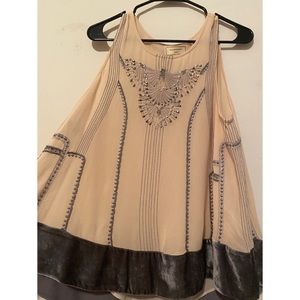Anthropology Top with Embroidery and Velvet